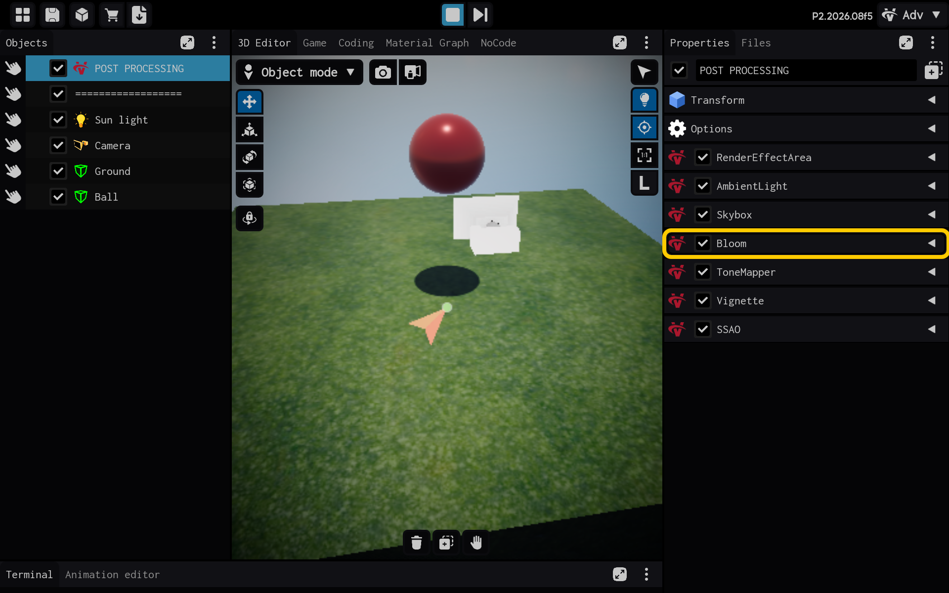 Select the Bloom component to view its settings.