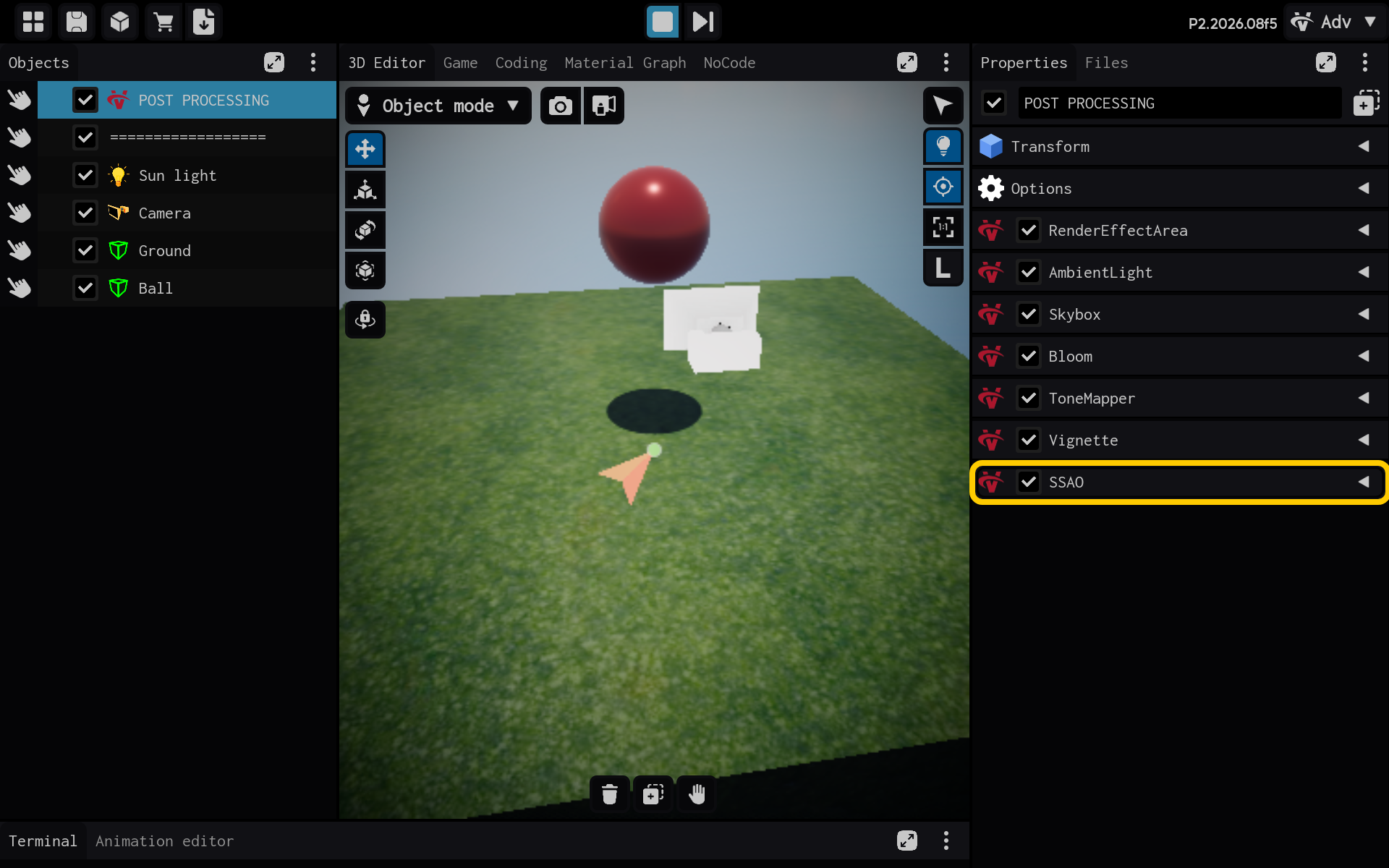Select the SSAO component to view its settings.