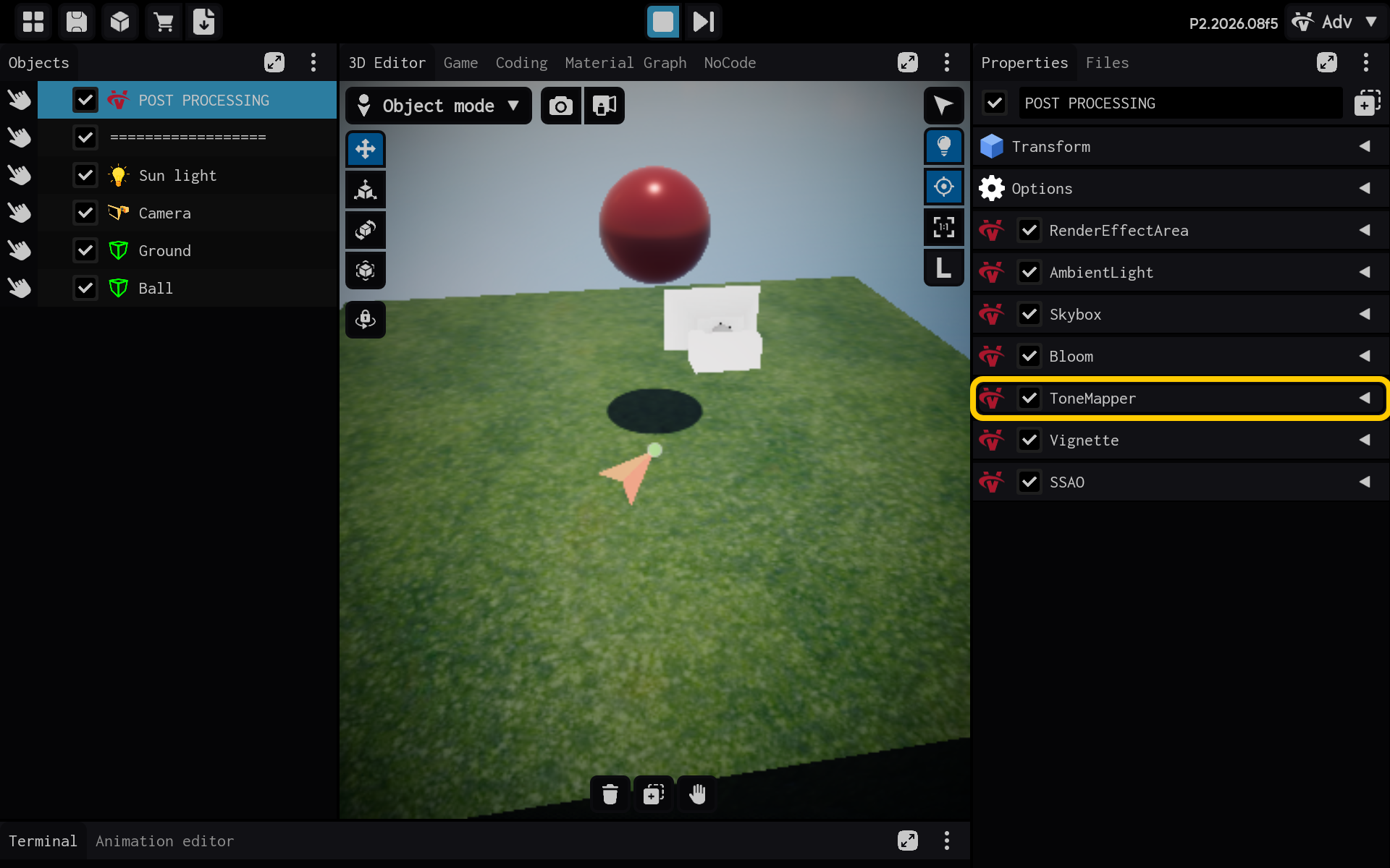 Select the ToneMapper component to view its settings.