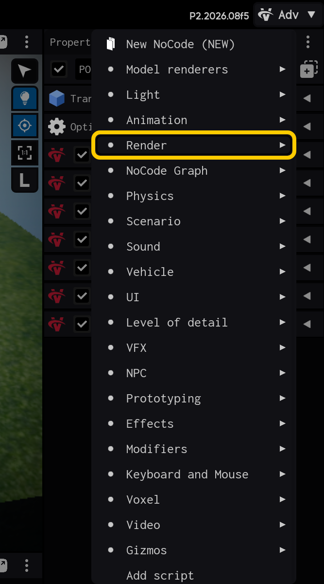 Open the Render category.