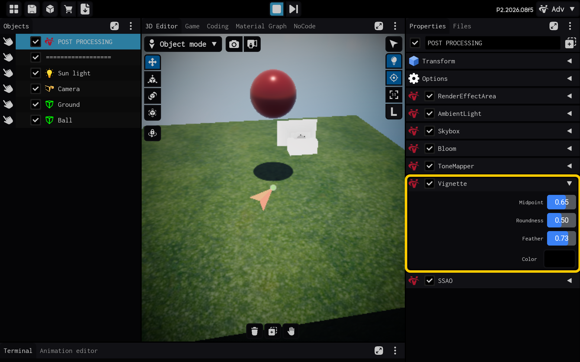 Vignette settings are visible in Properties.