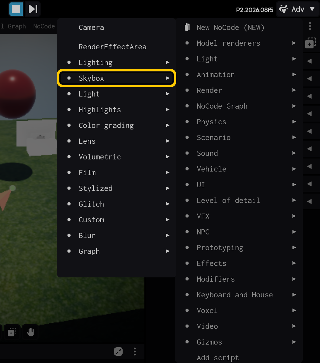 Open the Skybox category.