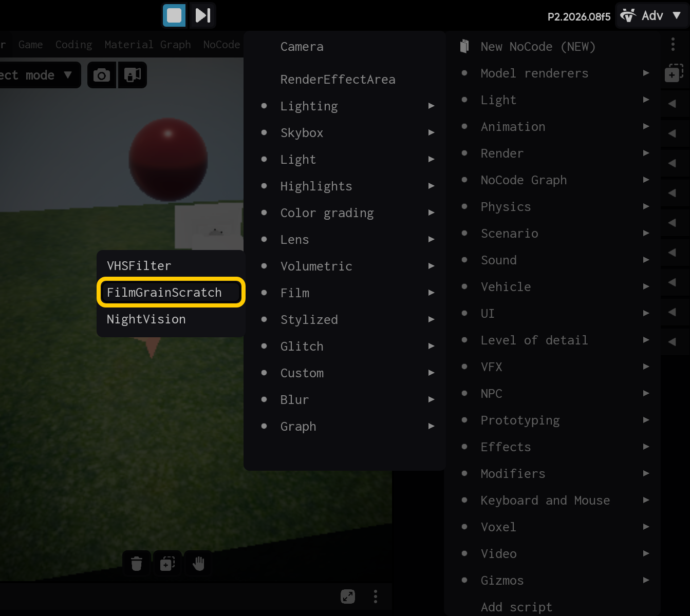 Select the FilmGrainScratch component.
