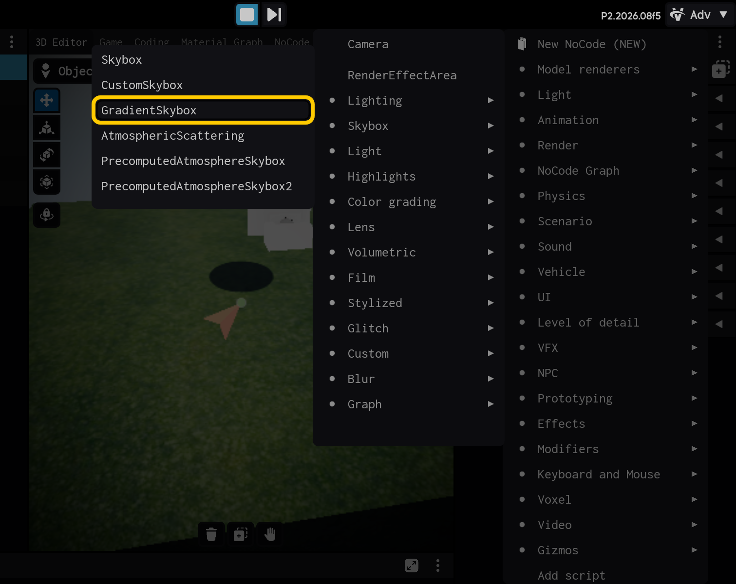 Select the GradientSkybox component.