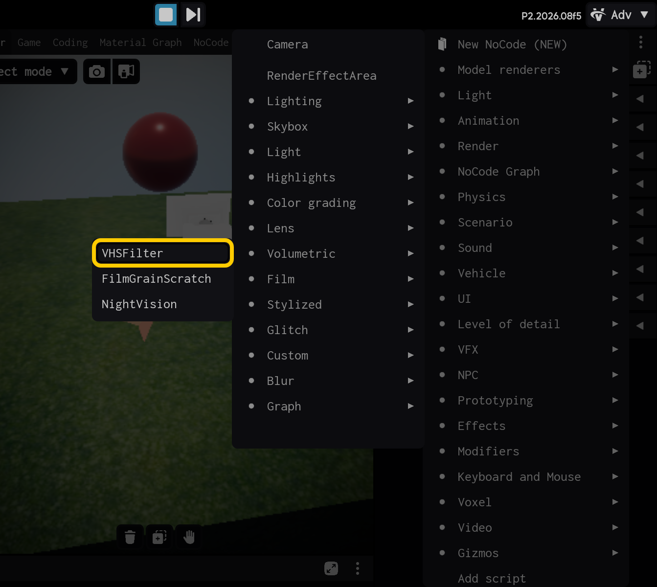 Select the VHSFilter component.