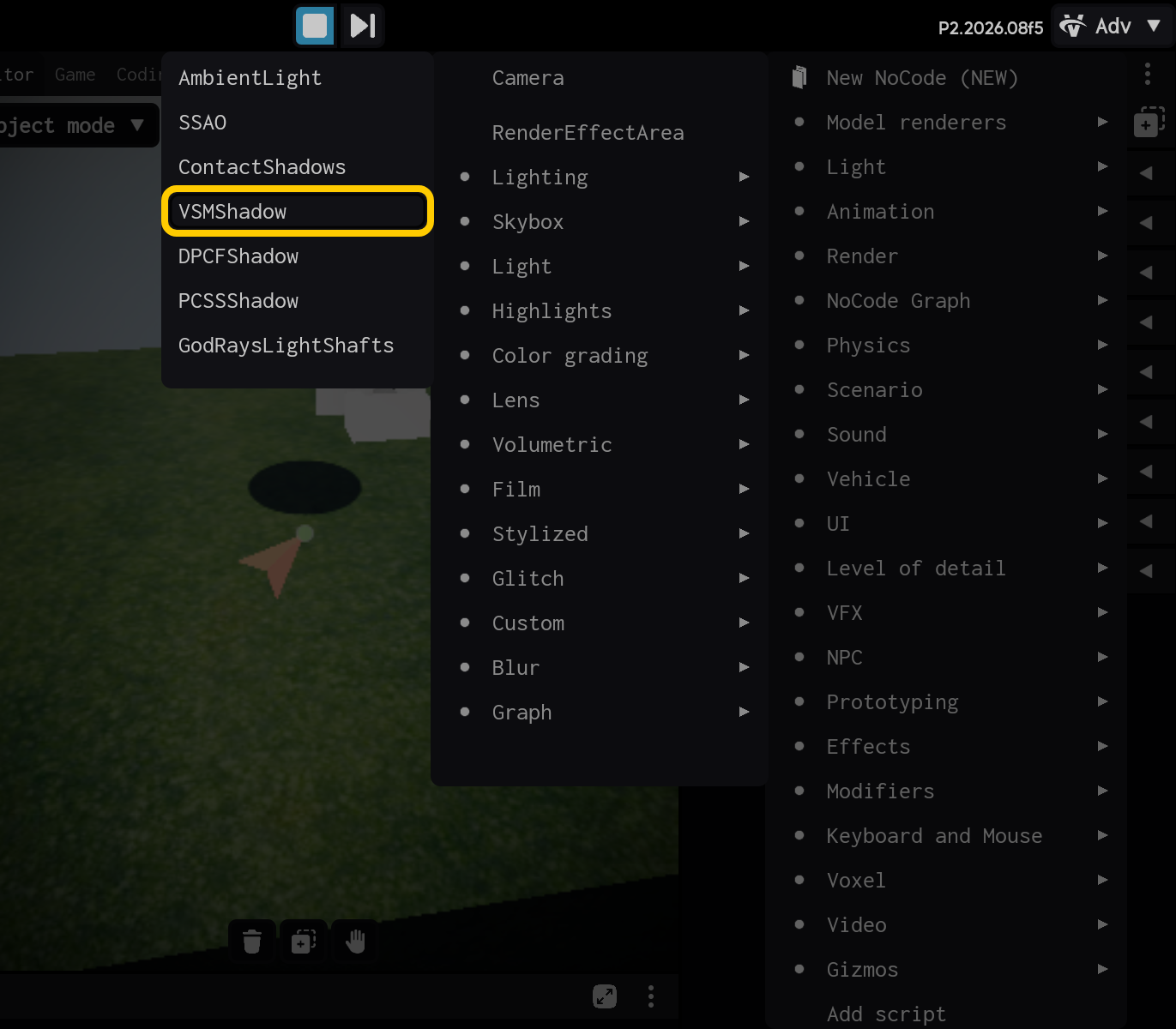 Select the VSMShadow component.