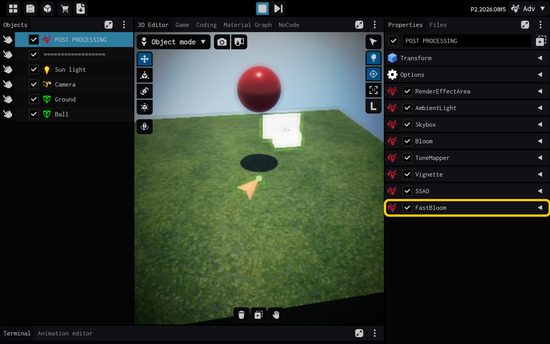 Select the FastBloom component to view its settings.