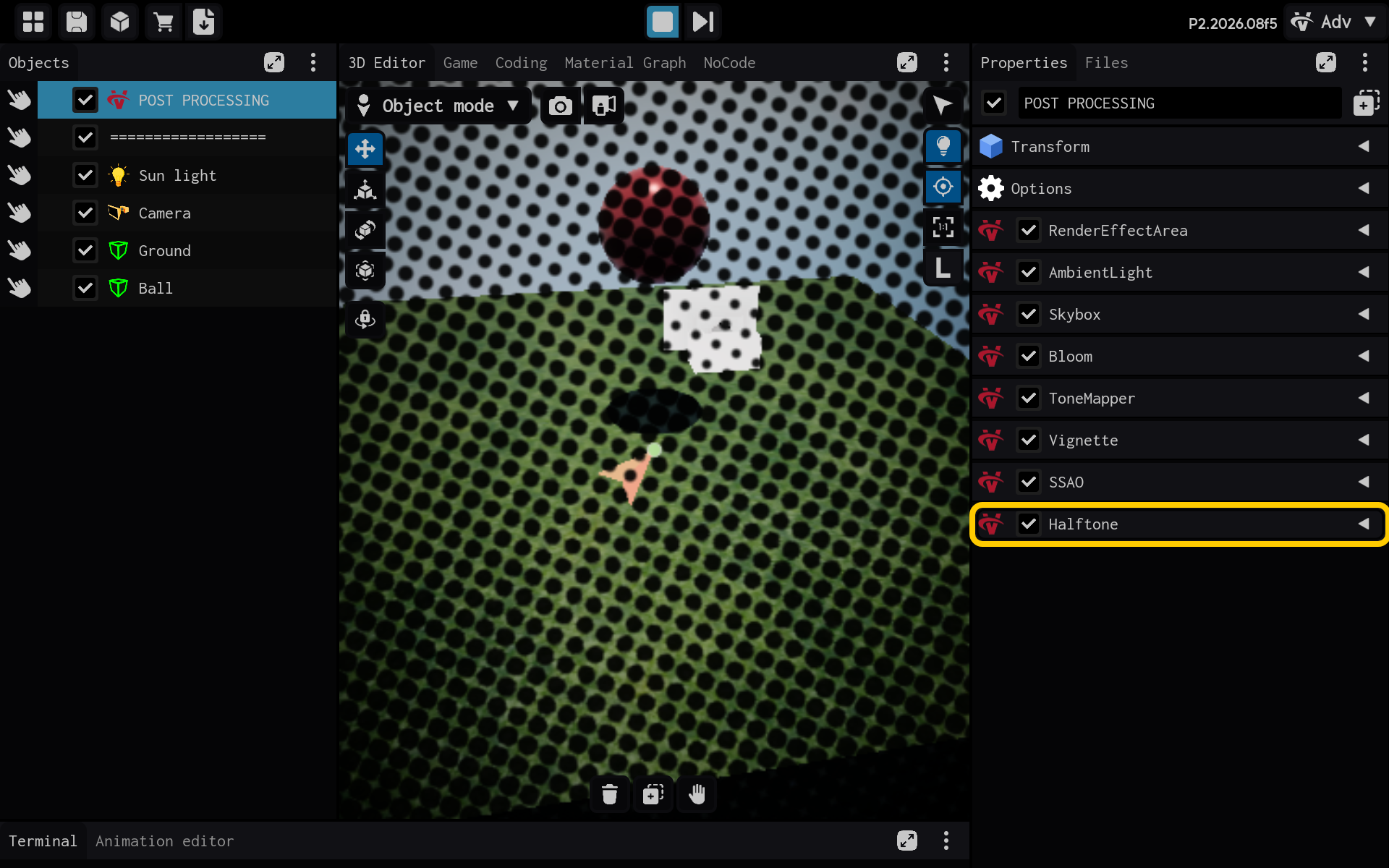 Select the Halftone component to view its settings.