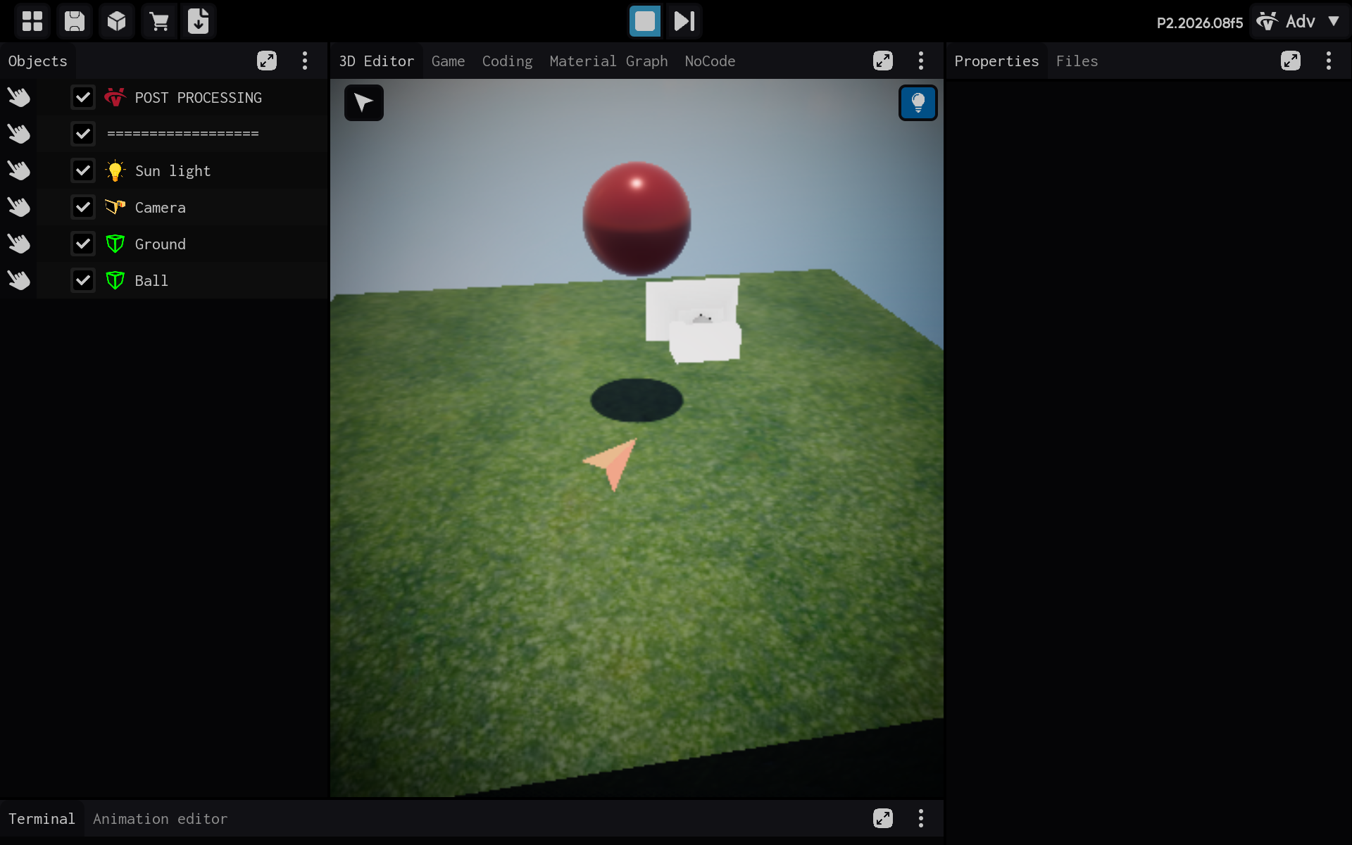 The new empty project is open in the editor.