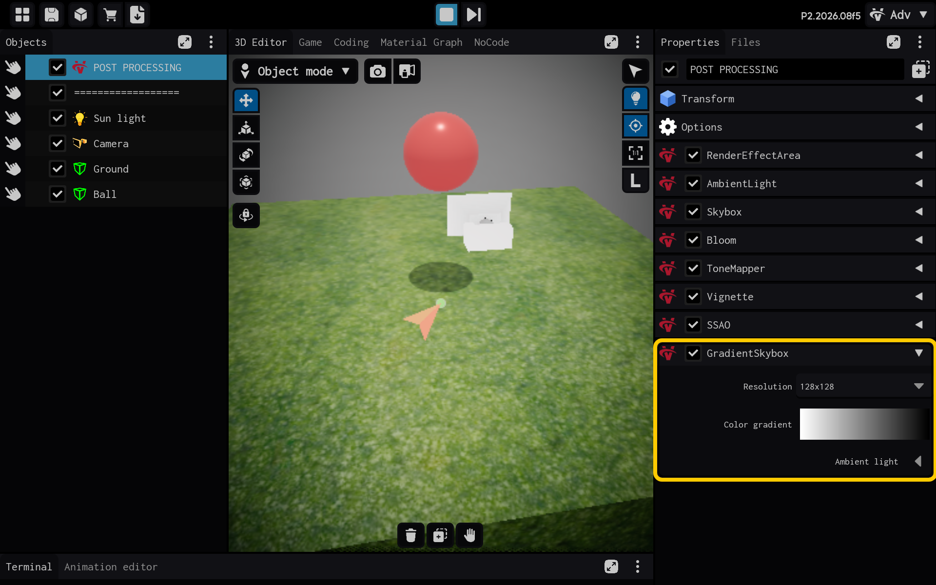 GradientSkybox settings are visible in Properties.