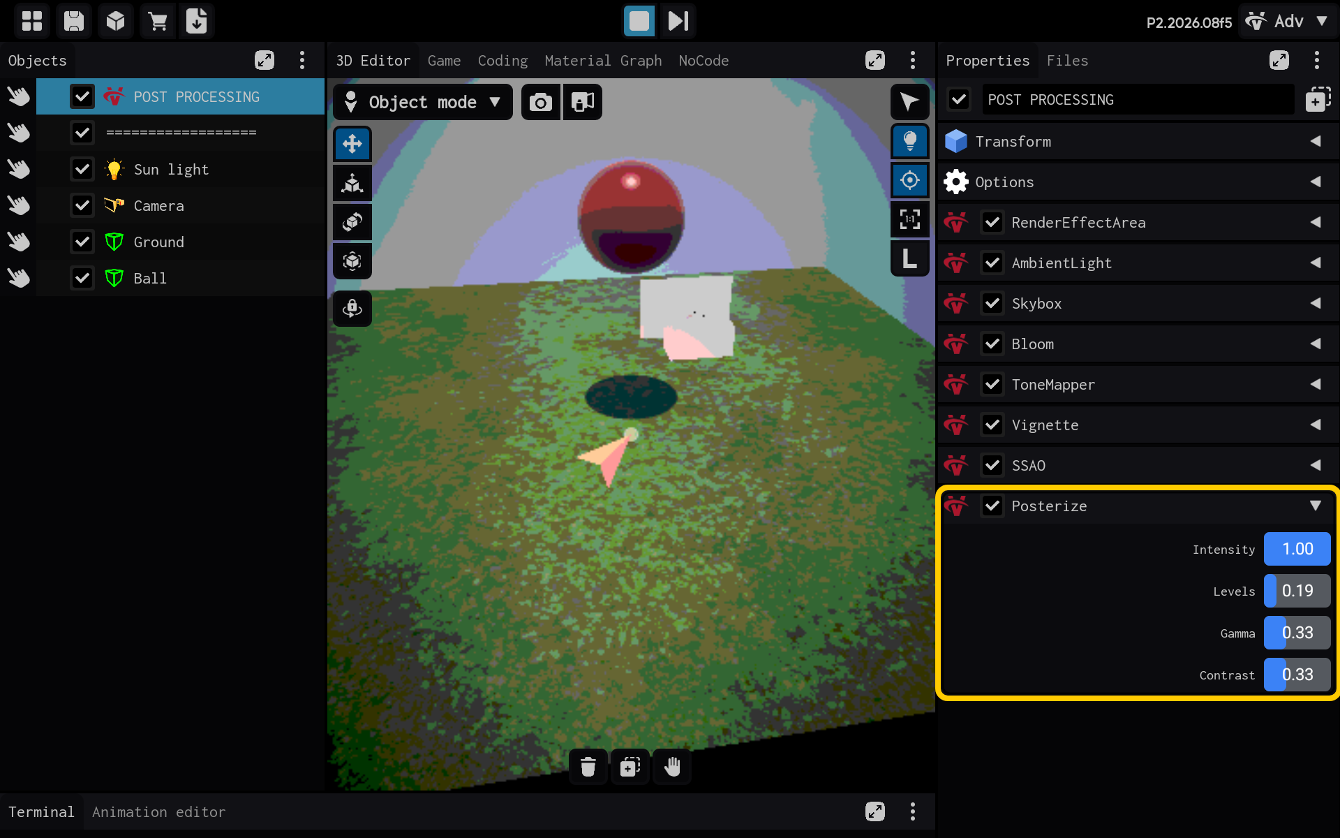 Posterize settings are visible in Properties.