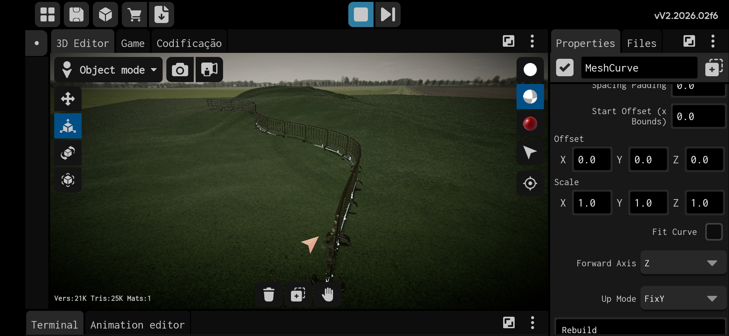 MeshCurve inspector settings
