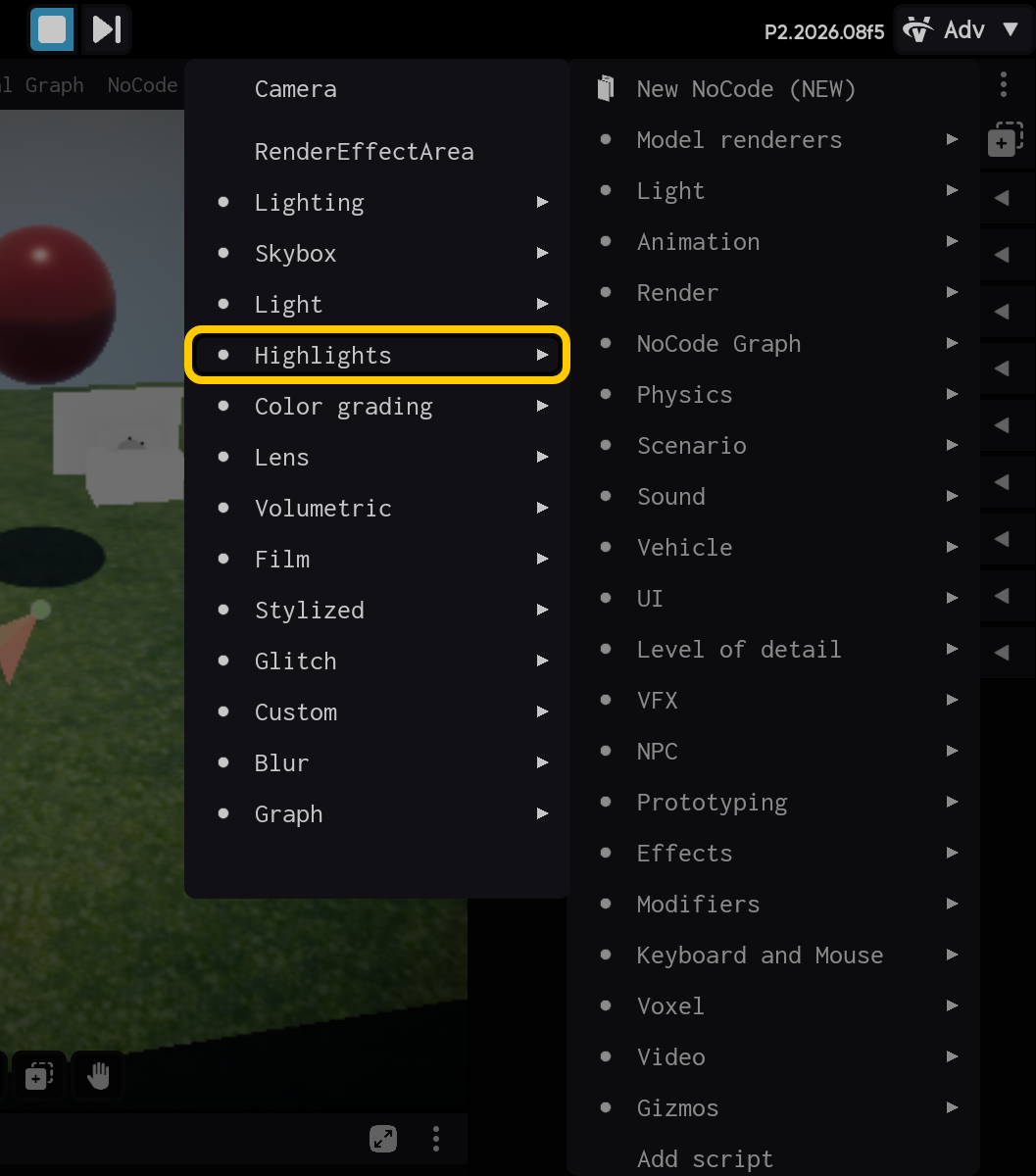 Abra a categoria Highlights.