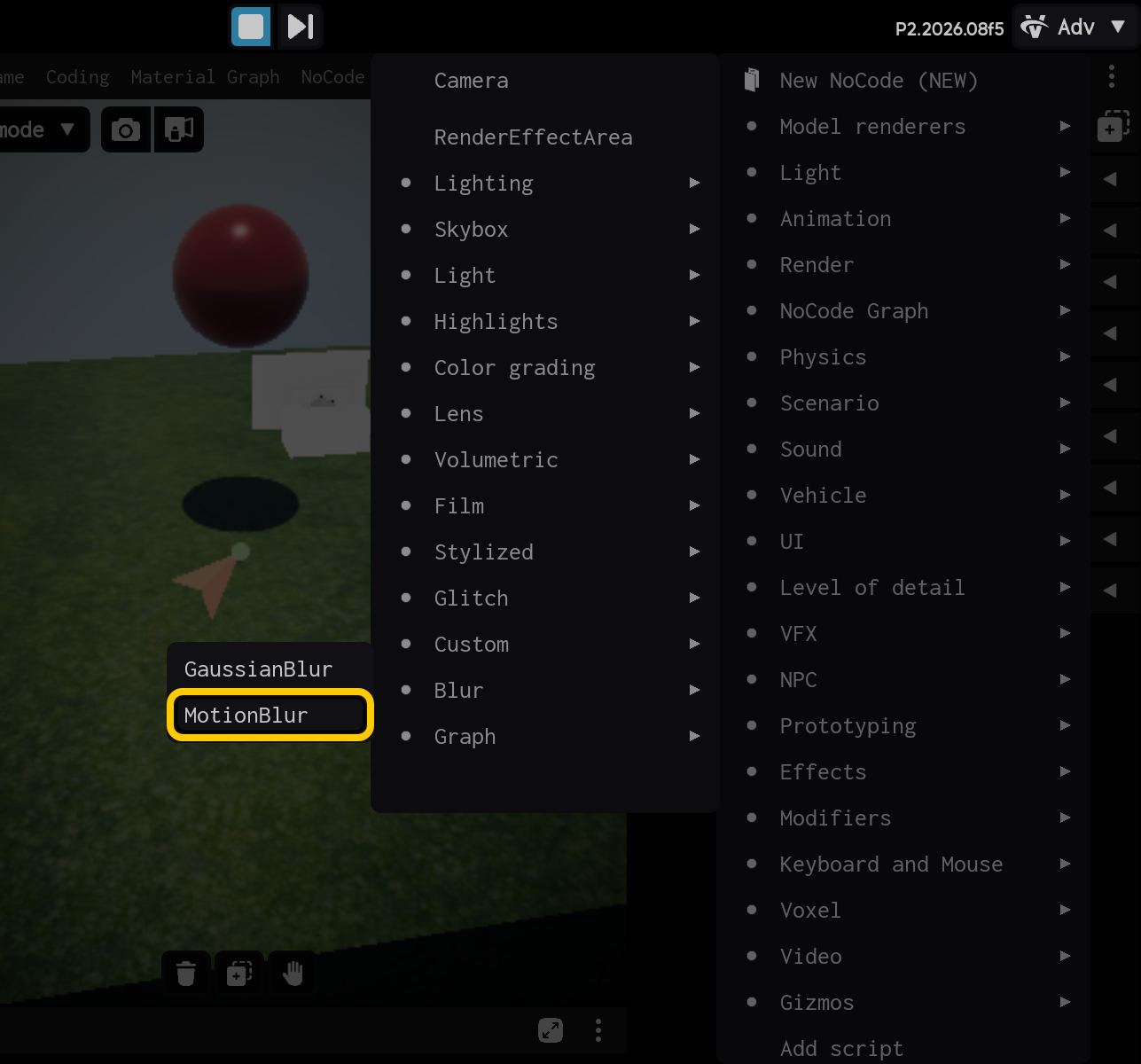Selecione o componente MotionBlur.