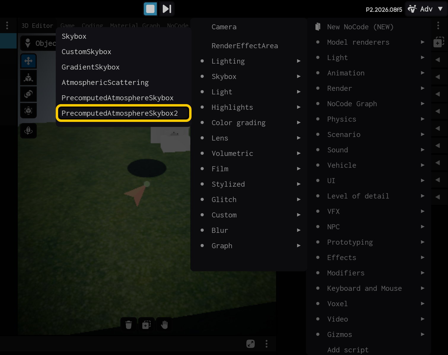 Selecione o componente PrecomputedAtmosphereSkybox2.