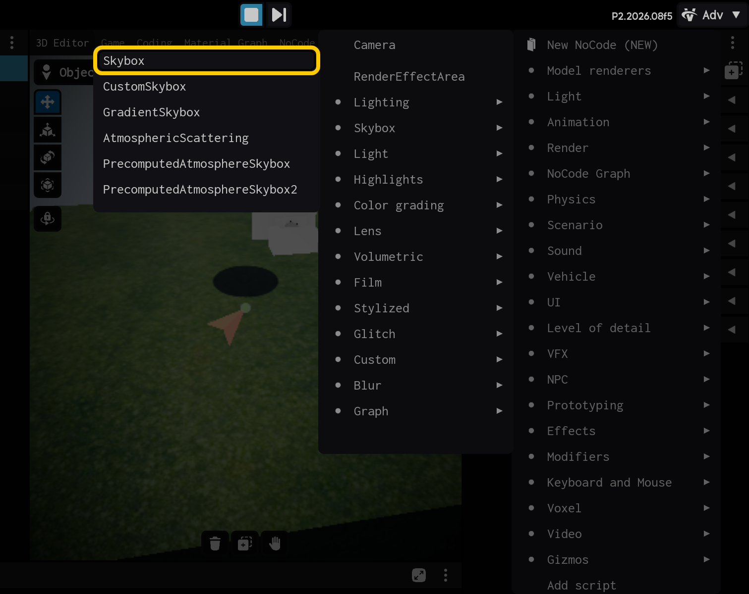 Selecione o componente Skybox.
