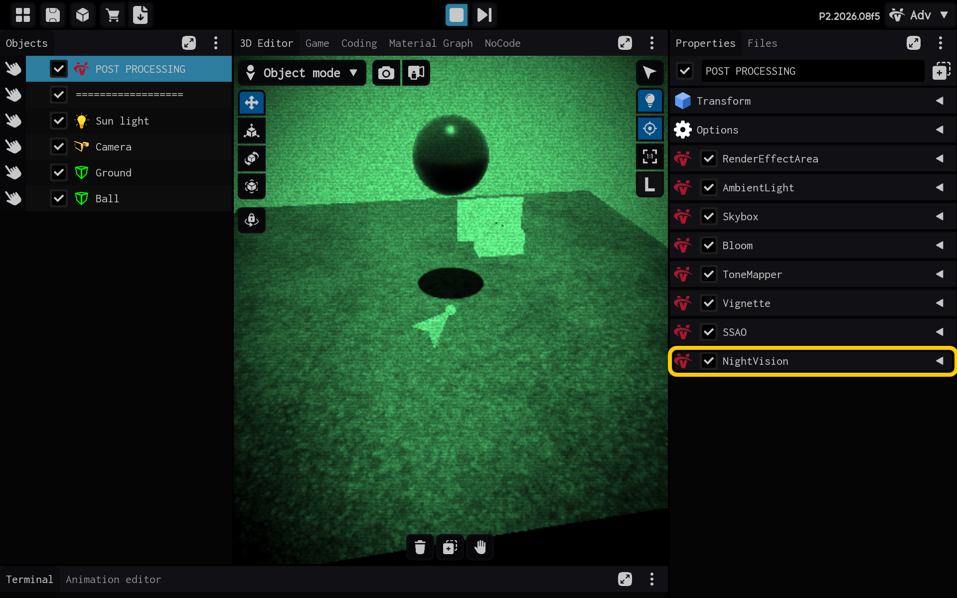 Selecione o componente NightVision para visualizar suas configurações.