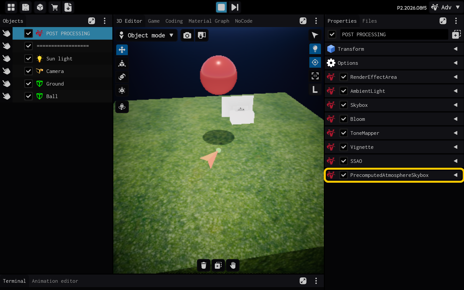 Selecione o componente PrecomputedAtmosphereSkybox para visualizar suas configurações.