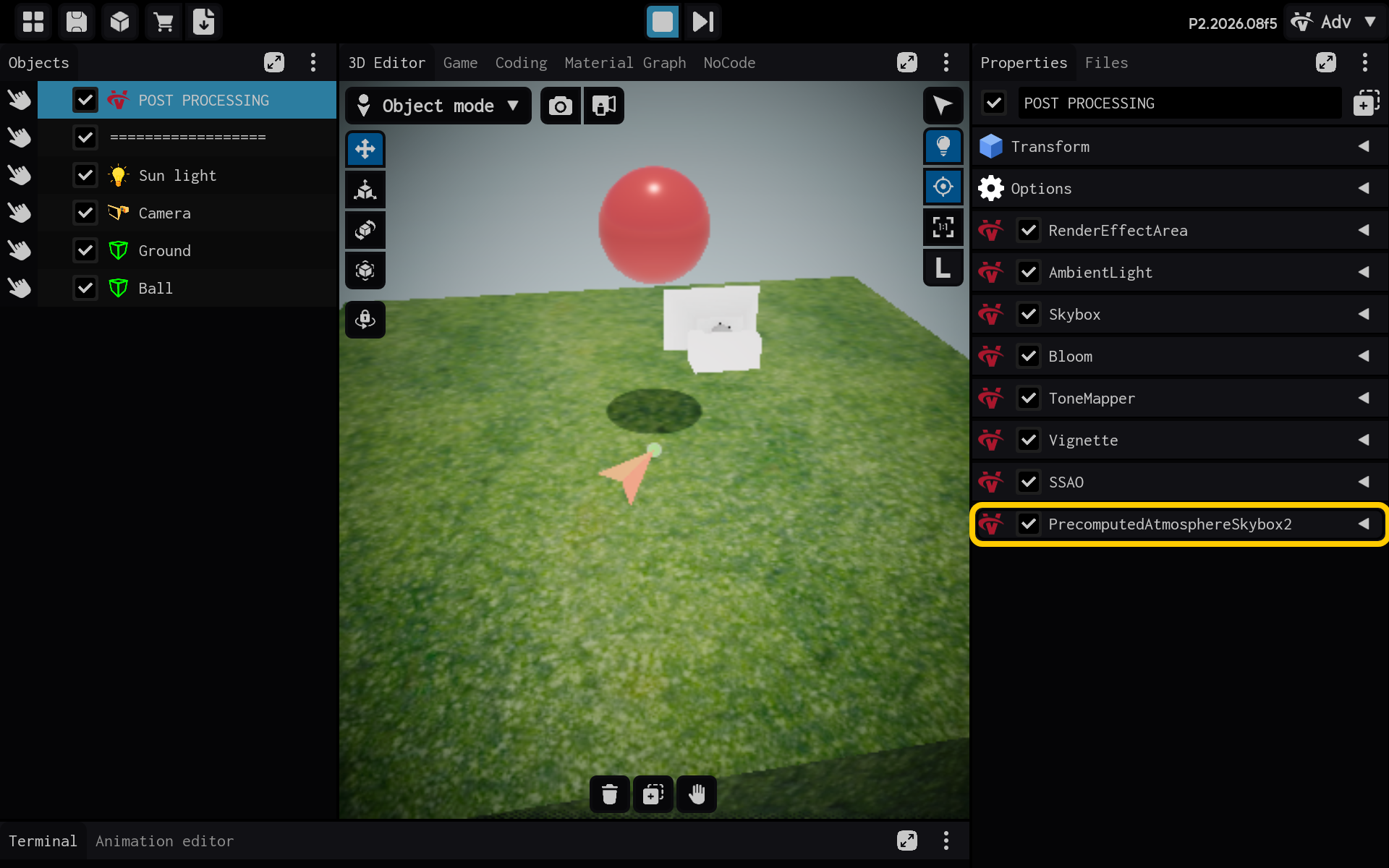 Selecione o componente PrecomputedAtmosphereSkybox2 para visualizar suas configurações.